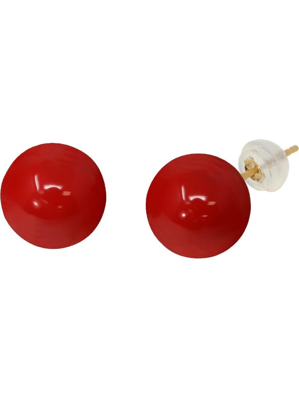 14K Yellow Gold Shell Pearl Coral Coated 10mm Stud Earrings - Elegant Jewelry